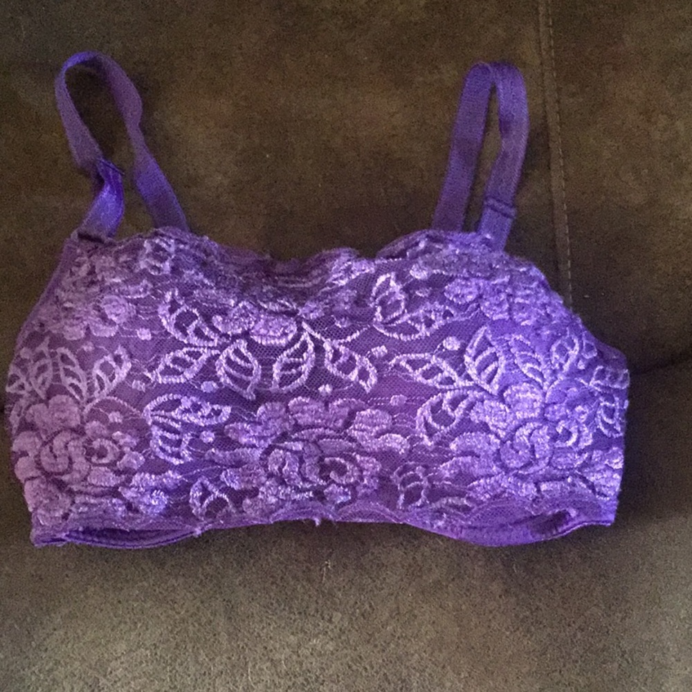 Purple lace covered bra